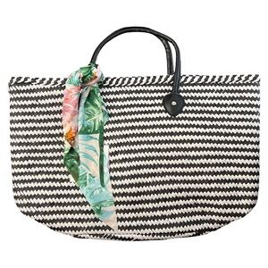 SHIRALEAH • Black & White Tessa Tote Shoulder Bag Purse with Scarf